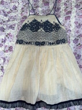 Alya Cream and Navy Embroidered Camisole Tank